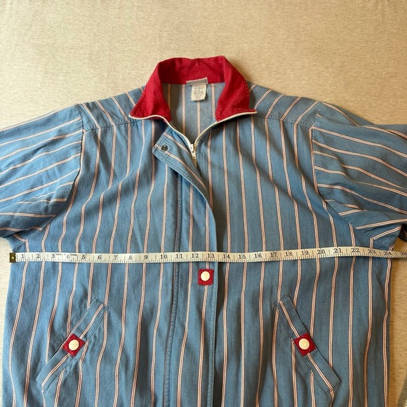 Koret City Blues Vintage 90s Striped Denim Bomber Jacket Blue Red White Medium - Picture 5 of 8